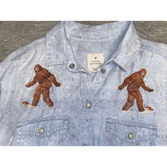 American Eagle Sz S/P  Vintage Boyfriend Western Pearl Snap Yetti Cowgirl - Picture 6 of 10